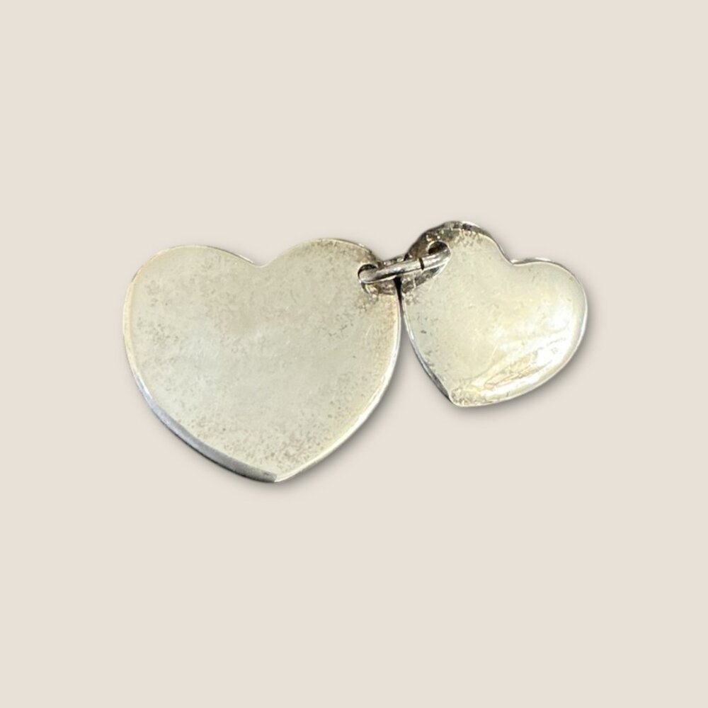 Vintage Sterling Silver Double Heart Pendant/Charm 7.3g Large Heart .75" Small H